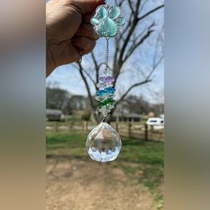 Crystal Prism Sun Catcher with Multicolor Accents with PawPrint Station